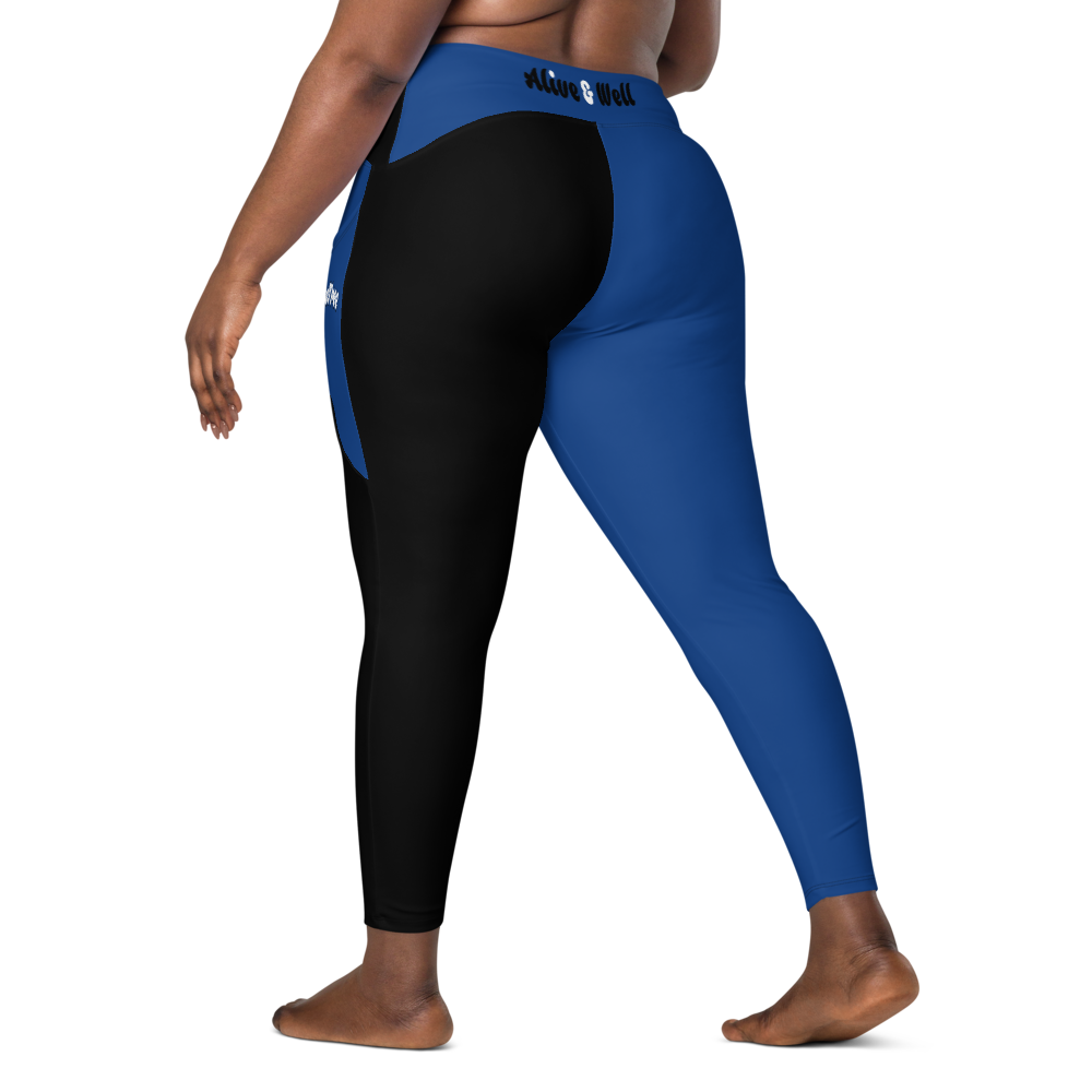 Blue ColorBlock Crossover leggings with pockets