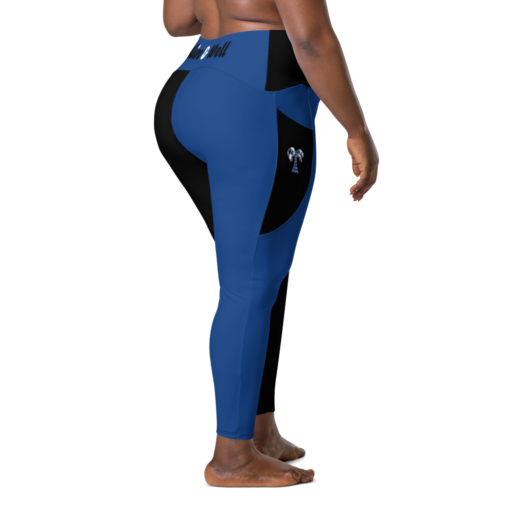 Blue ColorBlock Crossover leggings with pockets